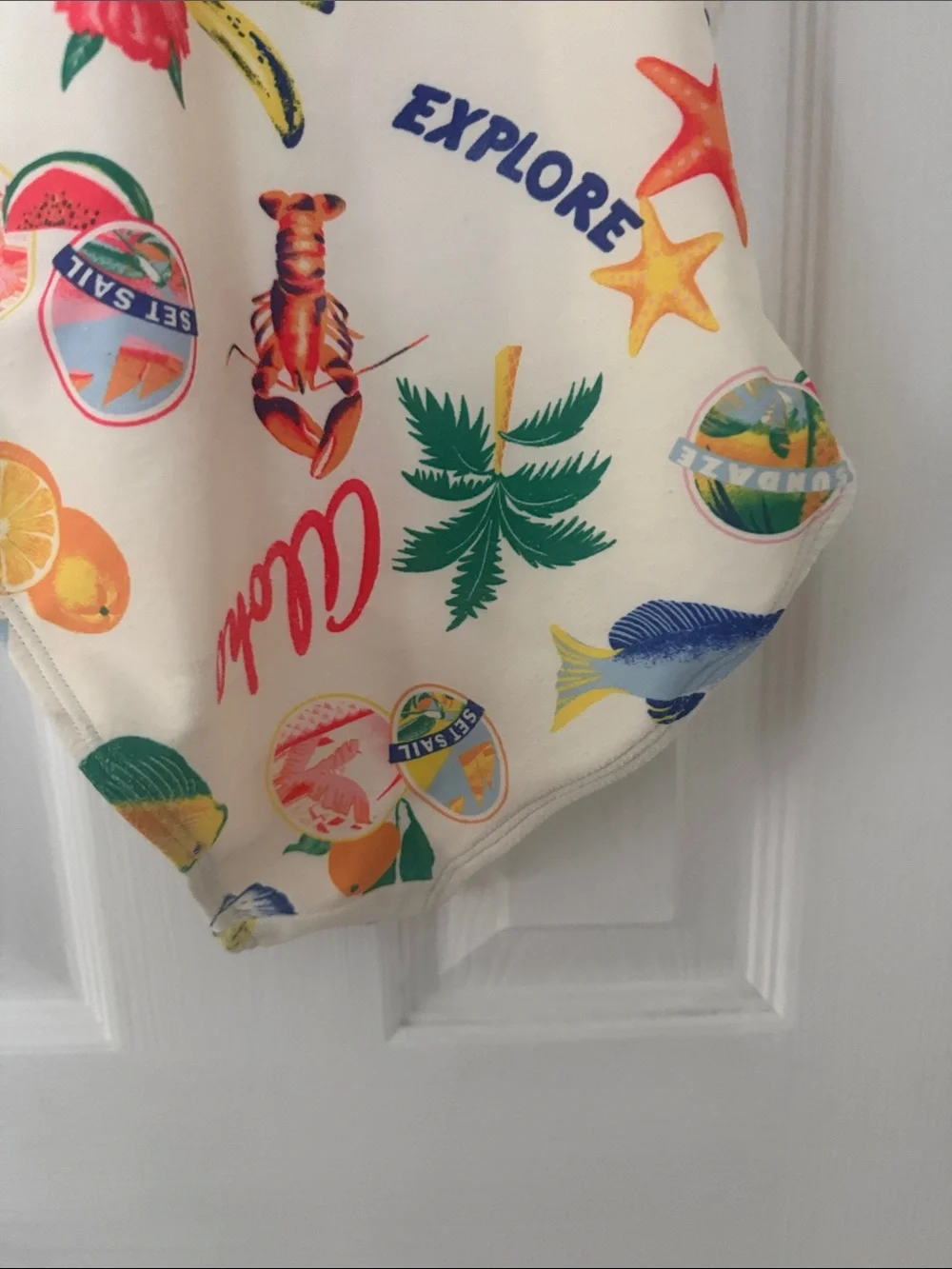 NWOT Cream Tropical Print Girls' One-Piece Swimsuit